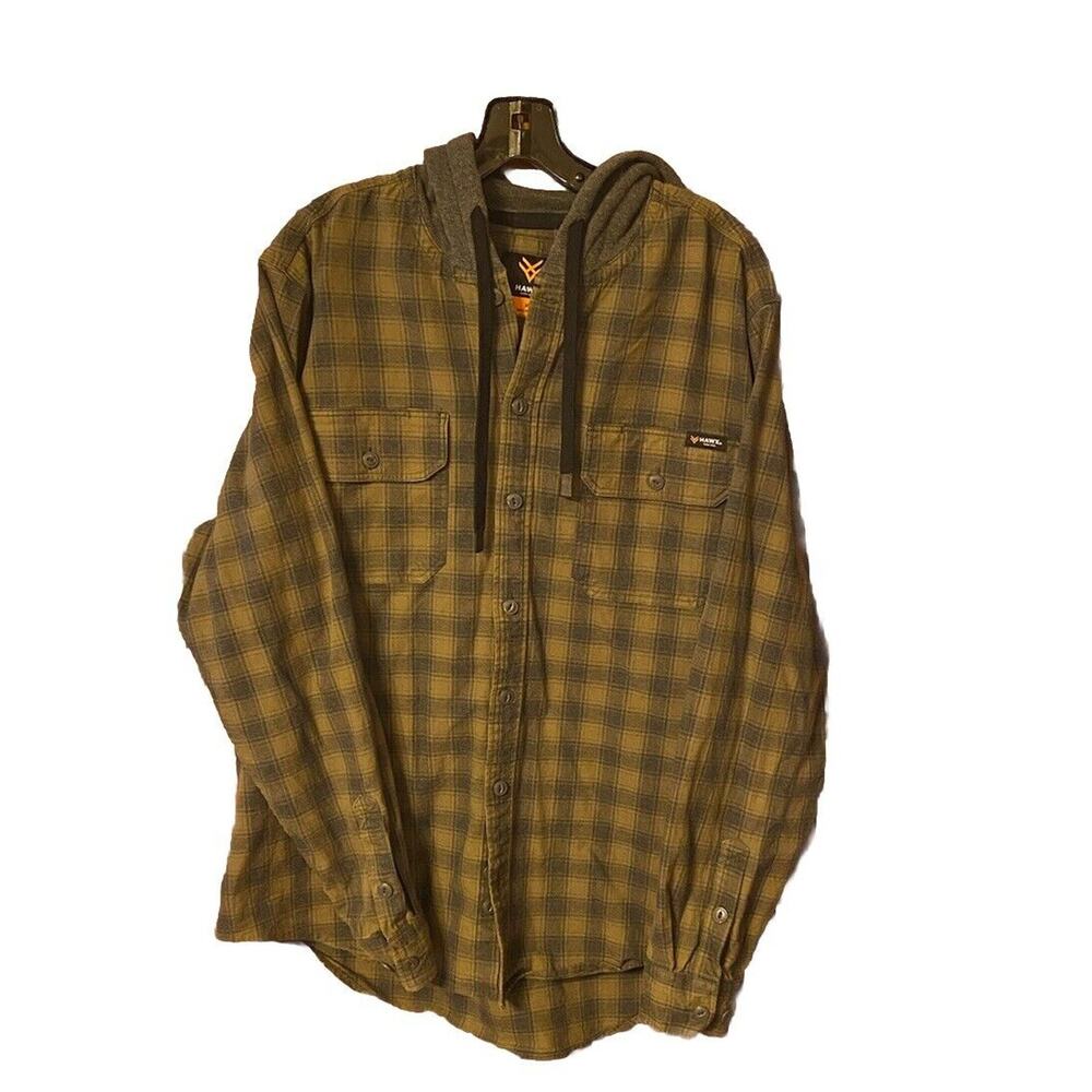 Hawx Workgear Hooded Flannel Shirt Men’s Medium Plaid Long Sleeve Button Up